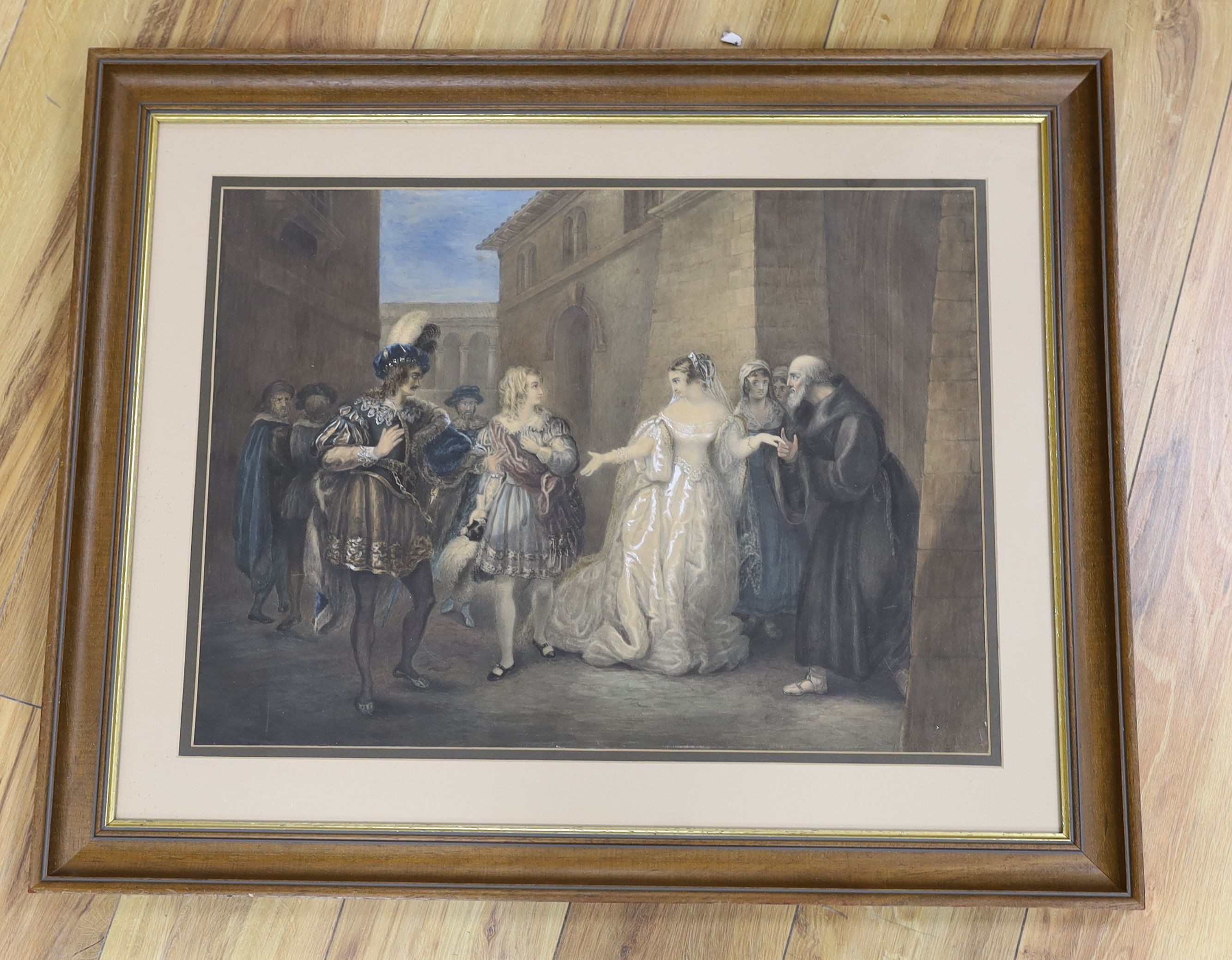 Circle of William Hamilton, R.A., (1751-1801), watercolour, 'Revelation of Olivia's Betrothal', from William Shakespeare's Twelfth Night, Act V, Scene I', 43 x 59cm